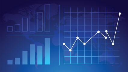 Visual Data Representation with Bar and Line Graphs on Blue Background