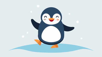 Waddling Cheer A cheerful penguin with a large beaming smile waddling playfully across a smooth icy surface. Its flippers are held high in the air and its eyes sparkle with joy.