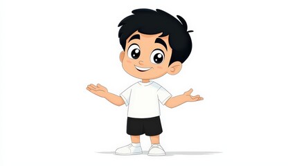 Happy cartoon boy with open arms.