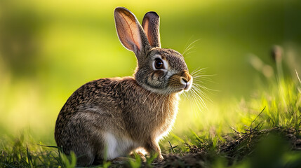 noble rabbit sits gracefully on sunlit patch of grass