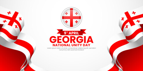 Georgia flag ribbon greeting card, banner background with national flag template for independence day