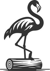Silhouette of a flamingo perched on a wooden log animal vector