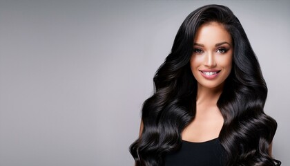 cheerful woman with black hair
