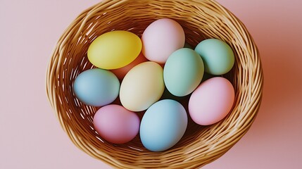 Pastel Easter Eggs in Wicker Basket