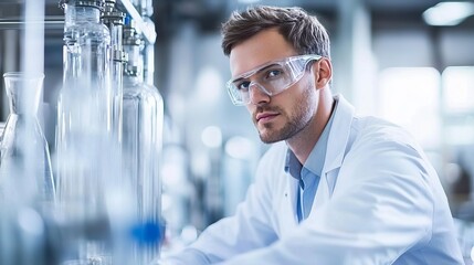 Chemical Engineer in Laboratory Monitoring Distillation Column Equipment for Research Purposes