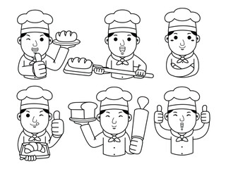 man baker cartoon character line art