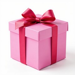 Fototapeta premium Open pink gift box with elegant ribbon, isolated white background , surprise, macro