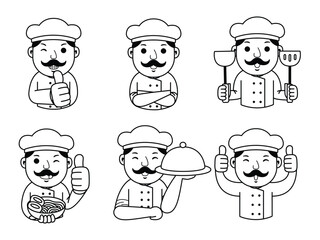 man chef cartoon character line art