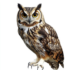 Fototapeta premium Owl isolated on white background, showcasing detailed feathers