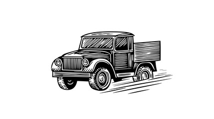 Engraved vector design of a vintage truck in motion showcasing detailed craftsmanship in tattoo art