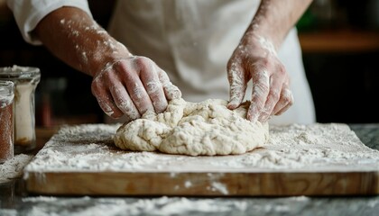 Fototapeta premium Baker Kneading Dough in Kitchen
