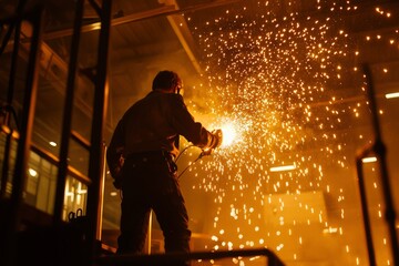 Fototapeta premium Worker welding in factory