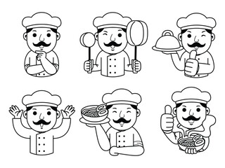man chef cartoon character line art