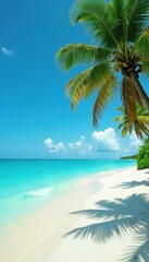 Turquoise water laps white sand beach, palm trees sway gently , beauty, summer