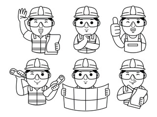 man engineer cartoon character line art