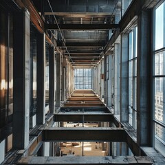 Fototapeta premium A stack of corrugated aluminum panels for industrial roofing