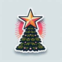 Christmas tree with a glowing star topper, radiating festive cheer in a colorful cartoon