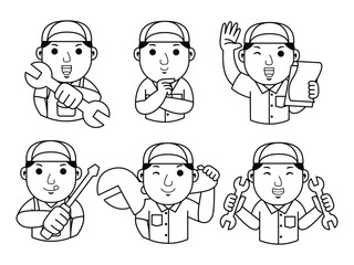man mechanic cartoon character line art