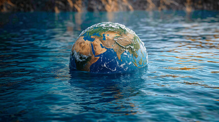 Flooded Earth sinking into water