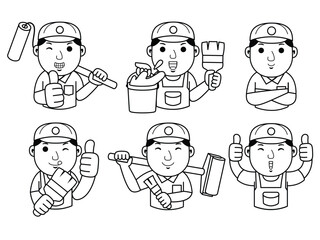 man painter cartoon character line art
