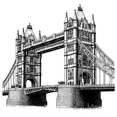 Obraz premium Engraved vector design of a historic bridge showcasing intricate architectural details and historical significance