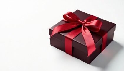Elegant chocolate box with satin ribbon, isolated , box, texture