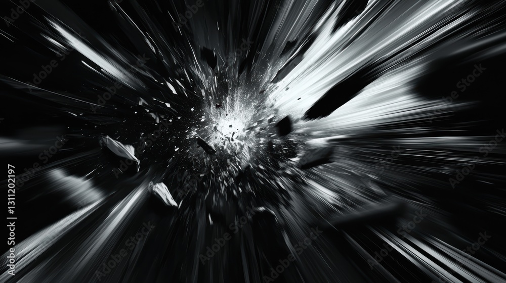 Poster dynamic explosion of energy with intense action lines and debris scattering generative ai