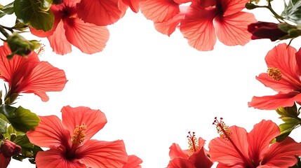 Obraz premium Coral Hibiscus Frame Border Isolated on White