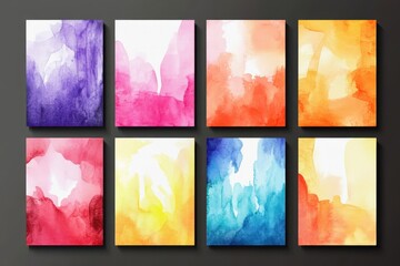 Watercolor painting textures forming a colorful palette on a dark background