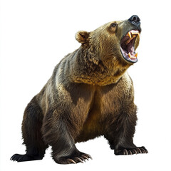 Obraz premium Roaring bear isolated on white background, showing fierce expression