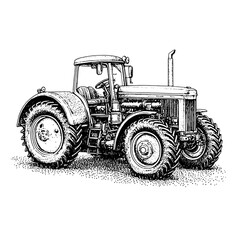 Obraz premium Engraved vector illustration of a classic tractor showcasing intricate detailing suitable for tattoo designs