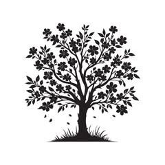 Black cherry tree Vector design - Minimalist Black Cherry tree Silhouette - Black Cherry Tree Illustration - Tree Vector Silhouette.