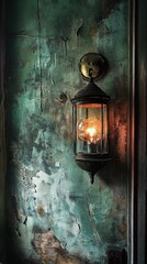 A lamp attached to a wall with a light source shining out