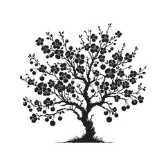 Black cherry tree Vector design - Minimalist Black Cherry tree Silhouette - Black Cherry Tree Illustration - Tree Vector Silhouette.
