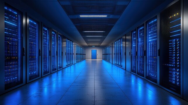 Modern server room designed for efficient data management and high performance in it infrastructure - Powered by Adobe
