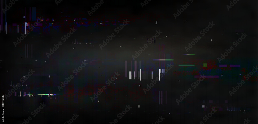 Poster pixel glitch effect with scattered digital distortion across dark backdrop. neon elements create abs