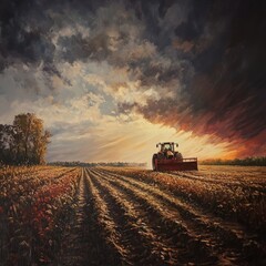 Fototapeta premium Agricultural machinery in a farm landscape