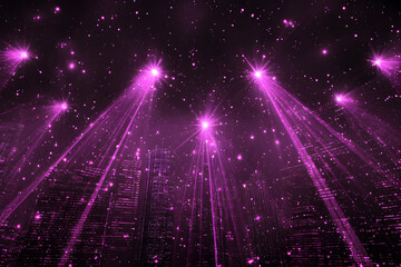 Pink Cityscape Night Abstract Background with Glowing Lights and