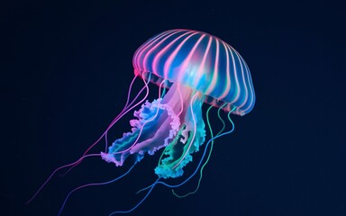 cosmic jellyfish, Neon jellyfish in dark aquarium