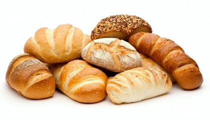 Breads variety pile on white