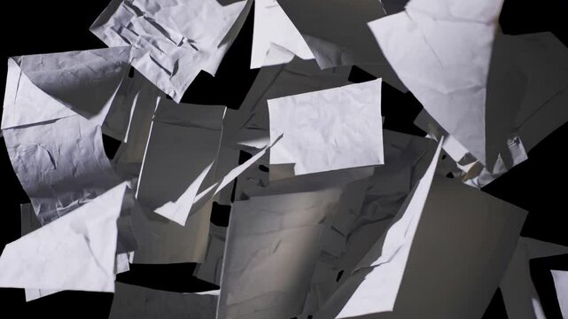 Abstract floating metallic sheets 4K video, transparent, alpha channel, ProRes 4444