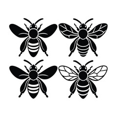 Fototapeta premium Simple Black and White Bee Silhouettes Set