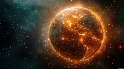 Naklejka premium Earth composed of glowing fireflies