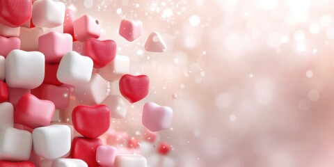 Obraz premium Colorful Heart-Shaped Marshmallows Creating a Sweetly Romantic Atmosphere in Bright Background