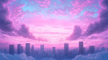 Pastel Pink Cityscape at Sunset