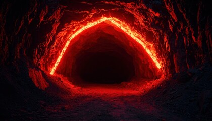 Fiery Archway in Dark Rocky Cave Entrance