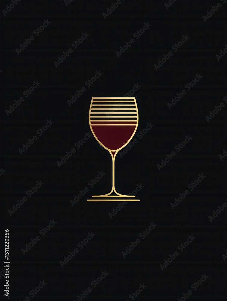 Aufkleber sophisticated wine glass minimalist logo featuring deep red and gold colors with abstract lines for 