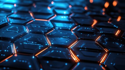 Obraz premium Close up of a glowing futuristic digital hexagonal pattern