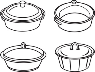 set of cake pan line art, black outline, vector and illustration, coloring book page line art drawing