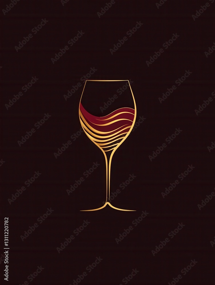 Poster sophisticated minimal wine glass logo featuring abstract lines in deep red and gold colors for elega